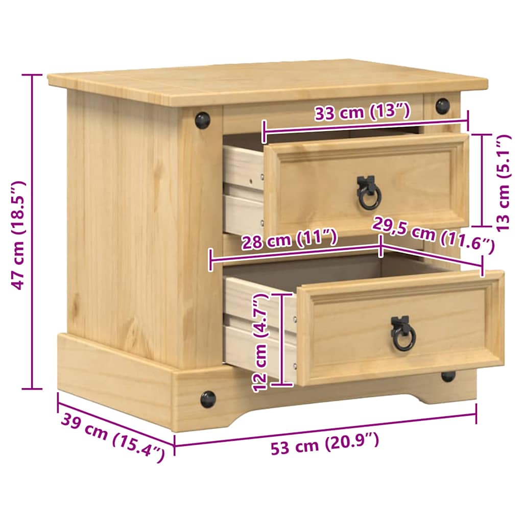 sengebord Corona 53x39x47 cm massivt fyrretræ