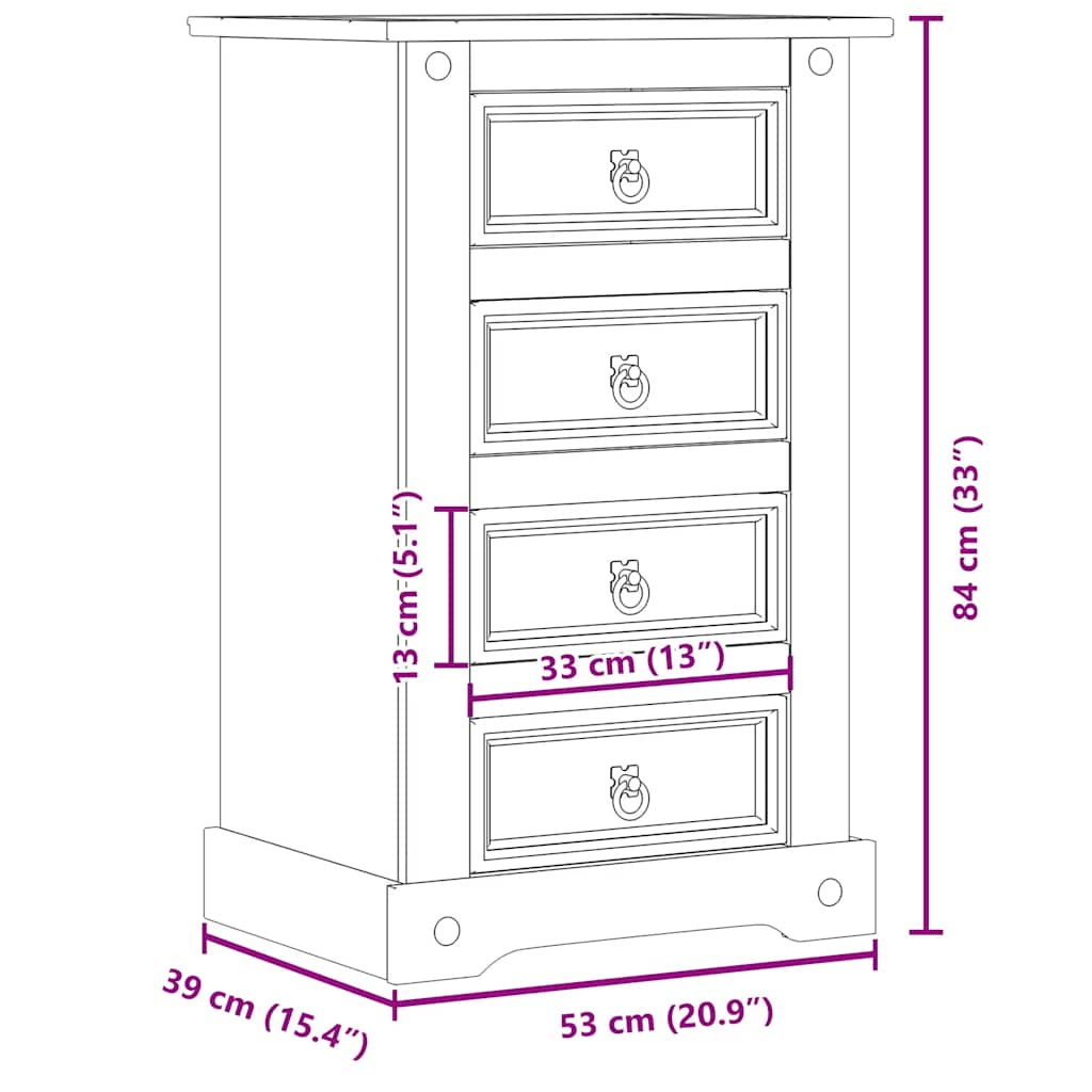 sengebord Corona 53x39x84 cm massivt fyrretræ