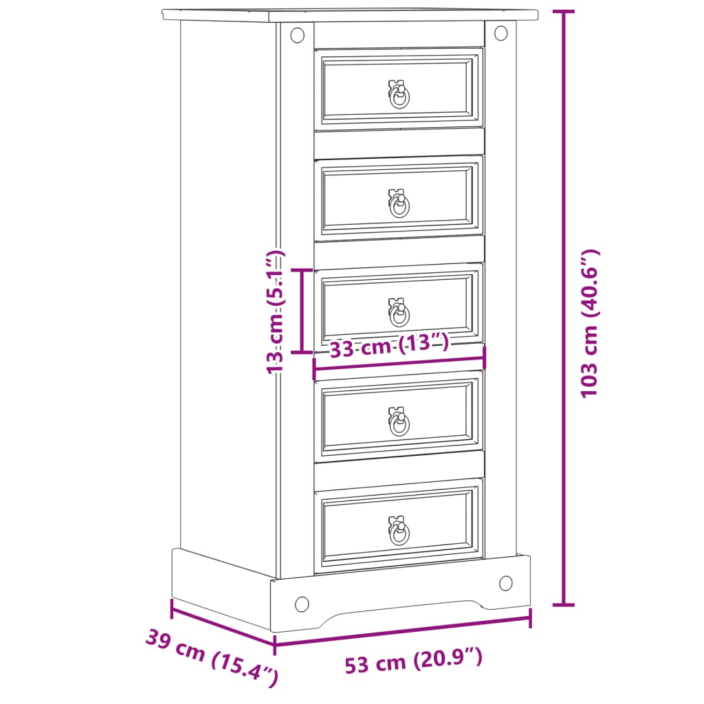 sengebord Corona 53x39x103 cm massivt fyrretræ