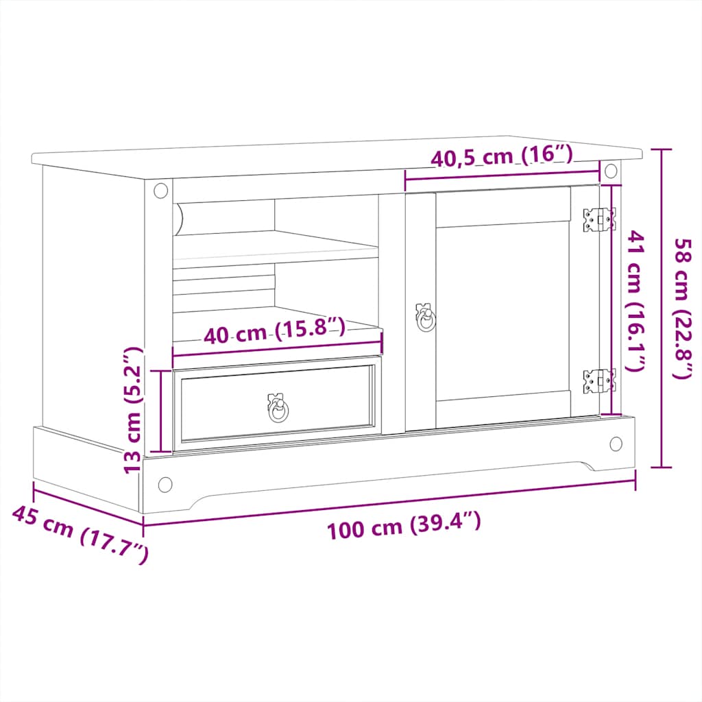 tv-bord Corona 100x45x58 cm massivt fyrretræ