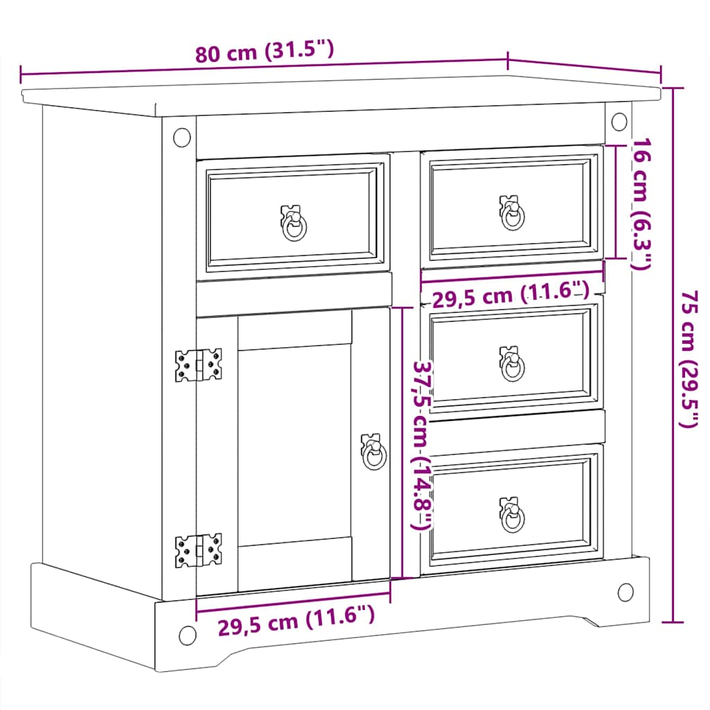 skænk Corona 80x40x75 cm massivt fyrretræ