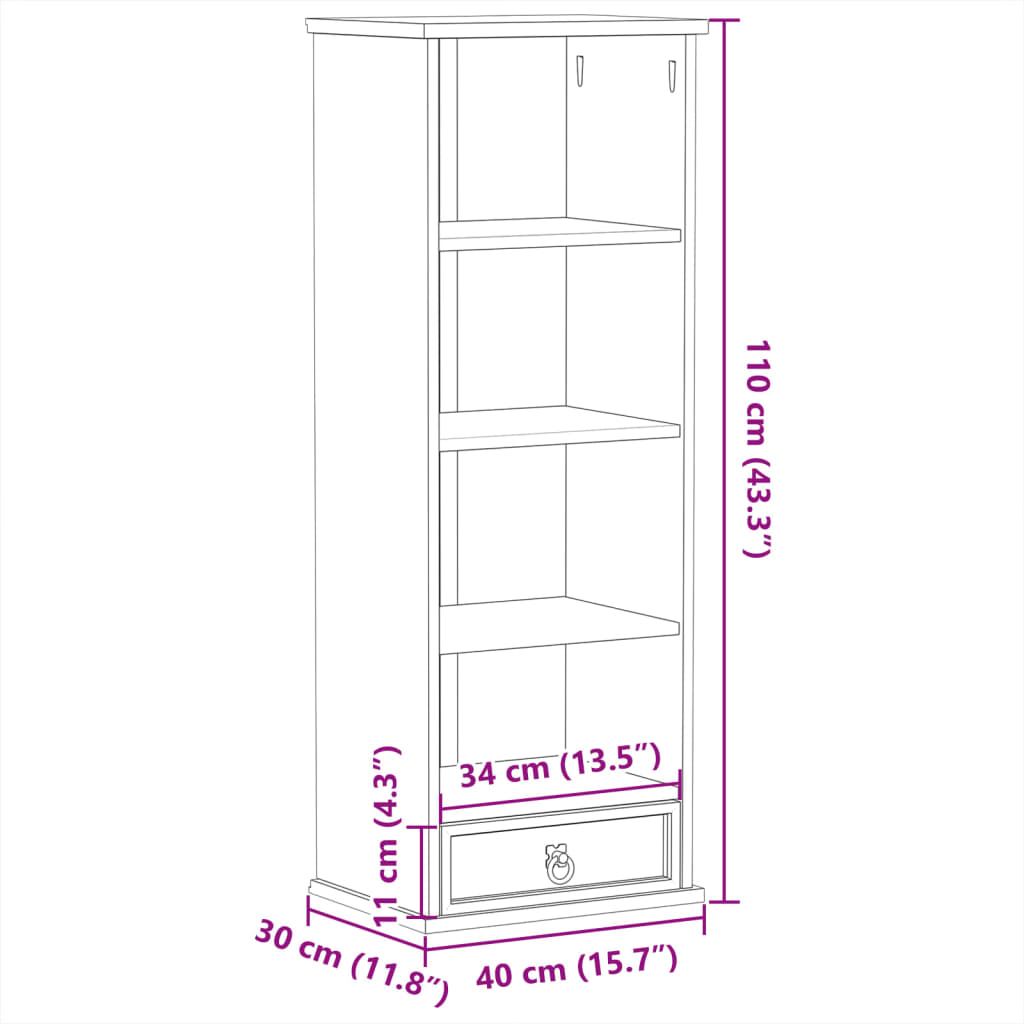 reol Corona 40x30x110 cm massivt fyrretræ