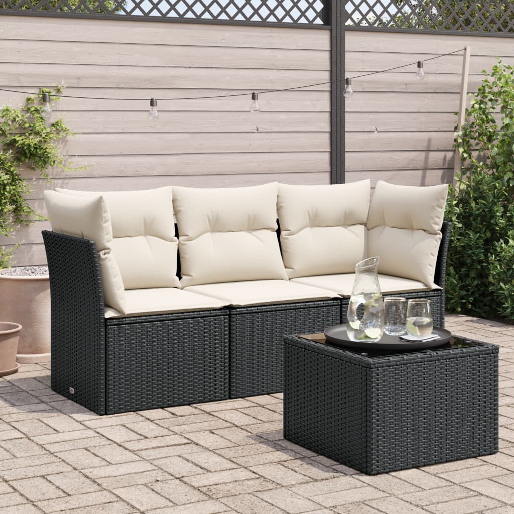 sofasæt til haven 4 dele med hynder polyrattan sort