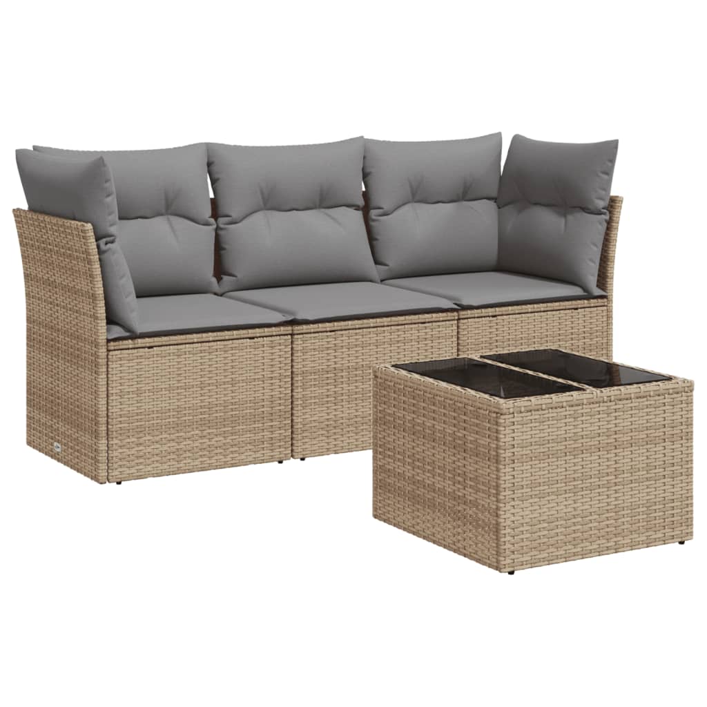 sofasæt til haven 4 dele med hynder polyrattan beige