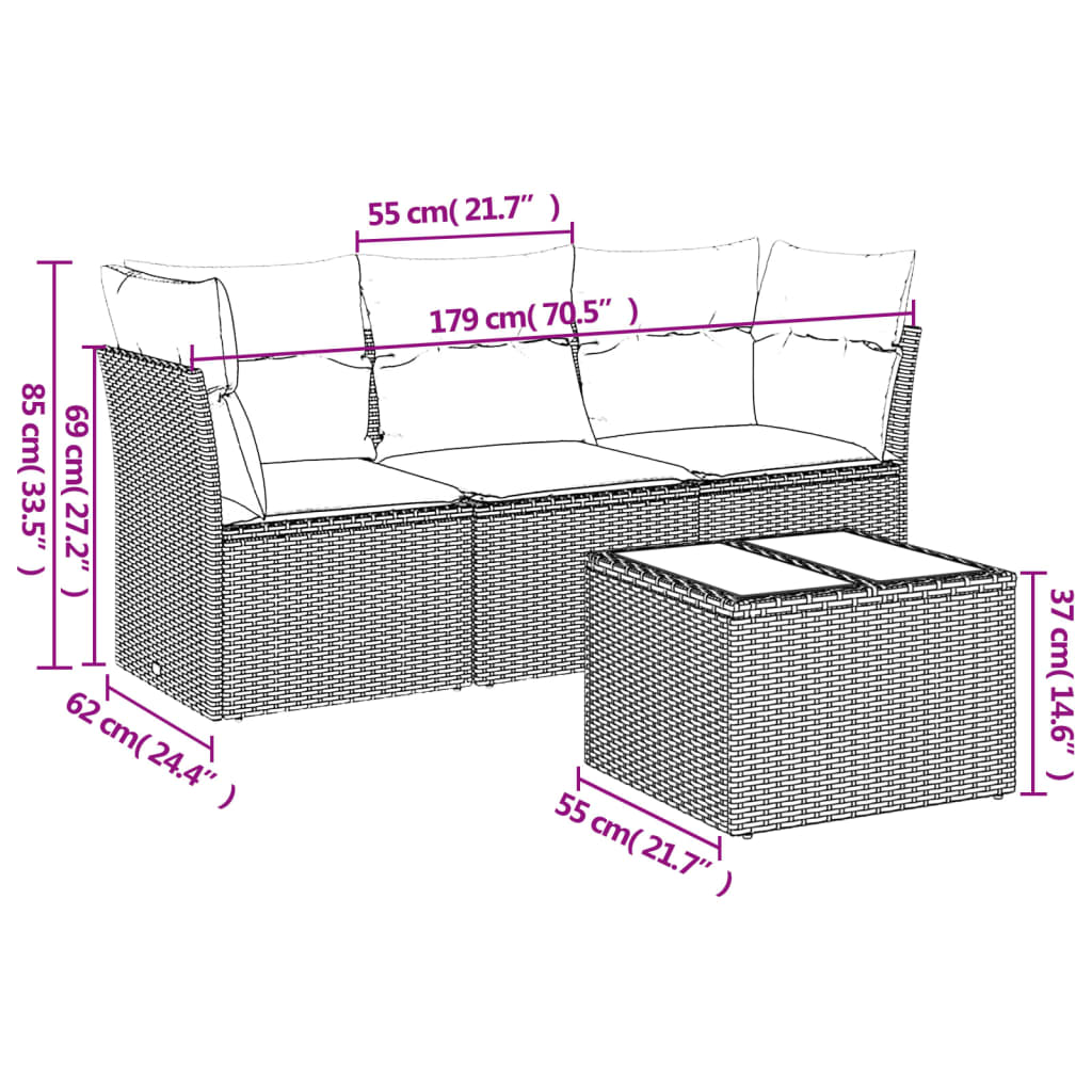 sofasæt til haven 4 dele med hynder polyrattan beige