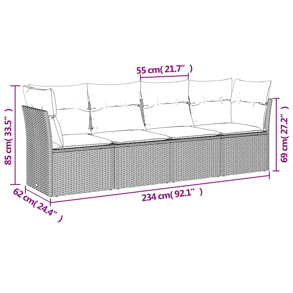 sofasæt til haven 4 dele med hynder polyrattan sort