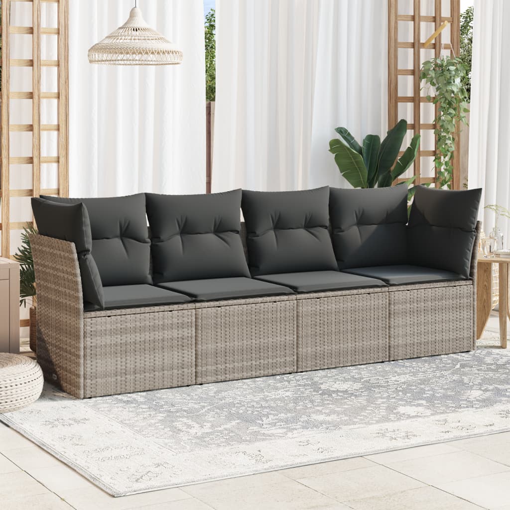 sofasæt til haven 4 dele med hynder polyrattan lysegrå