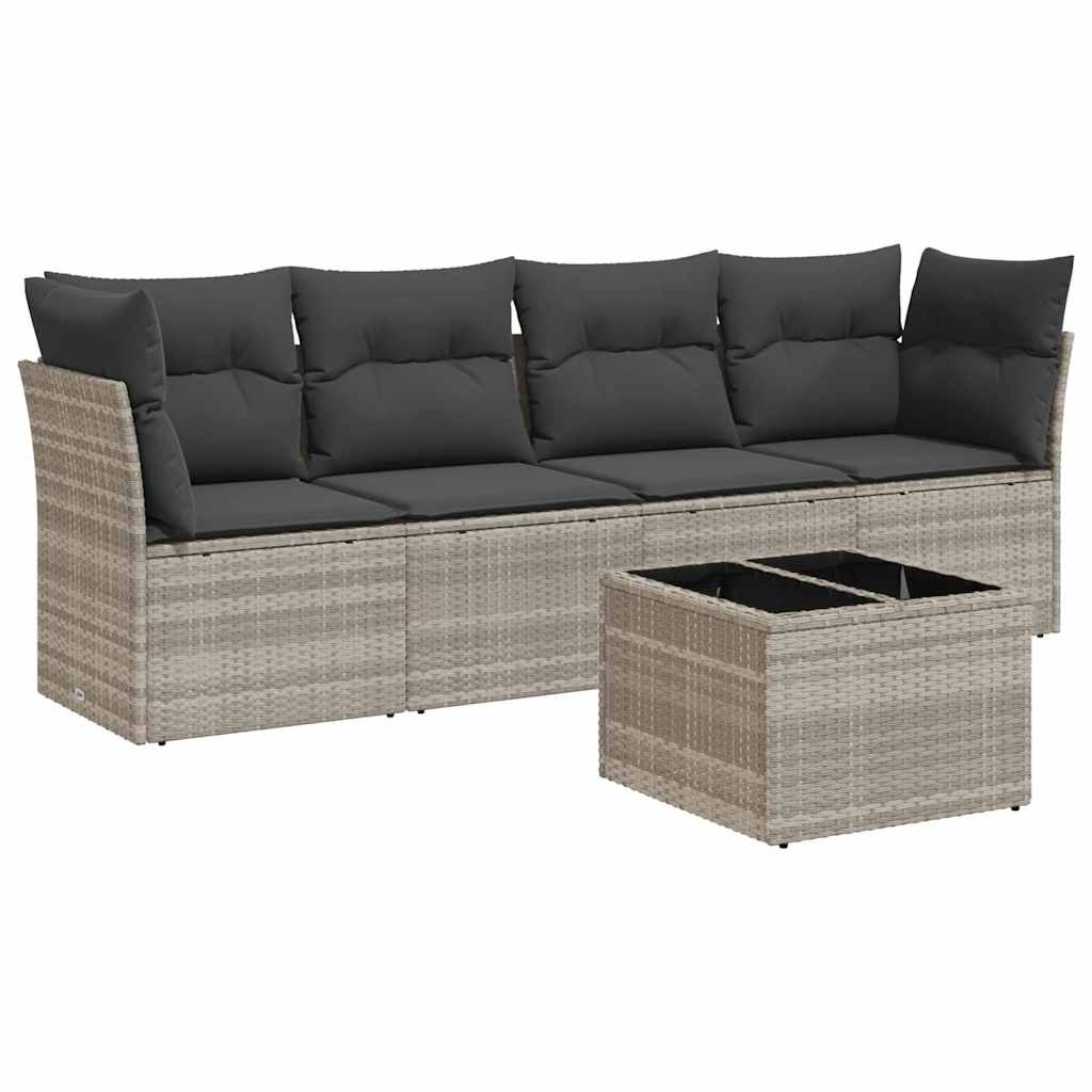 sofasæt 5 dele med hynder polyrattan lysegrå