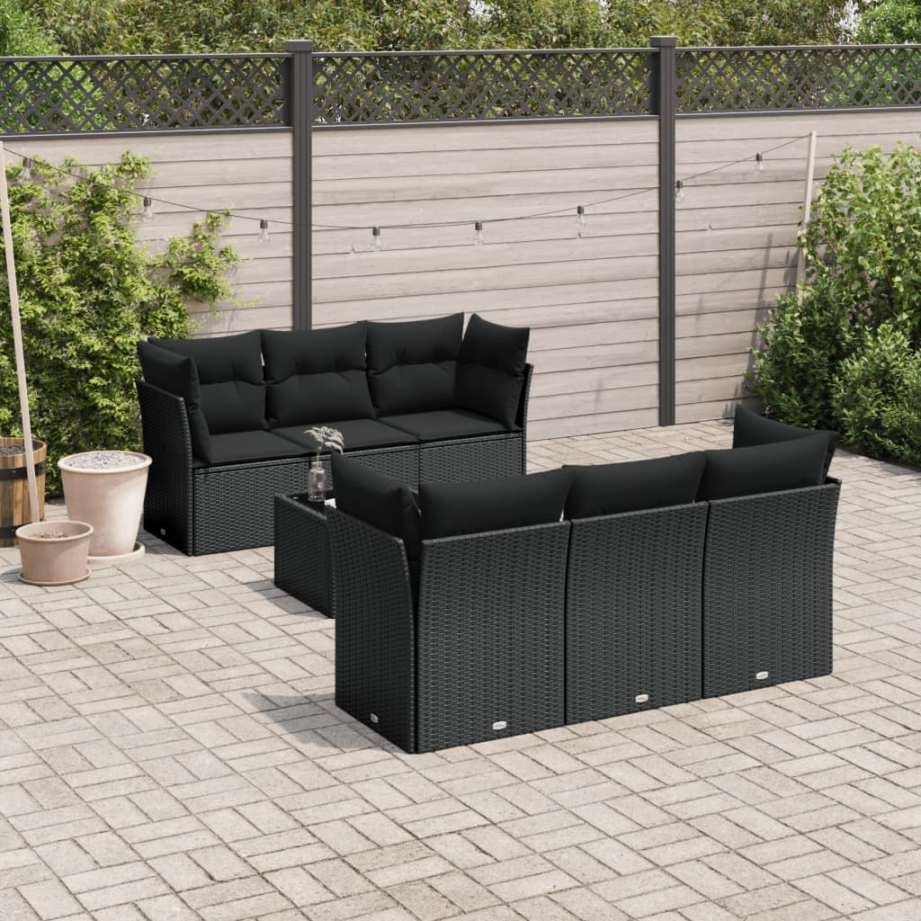sofasæt til haven 7 dele med hynder polyrattan sort