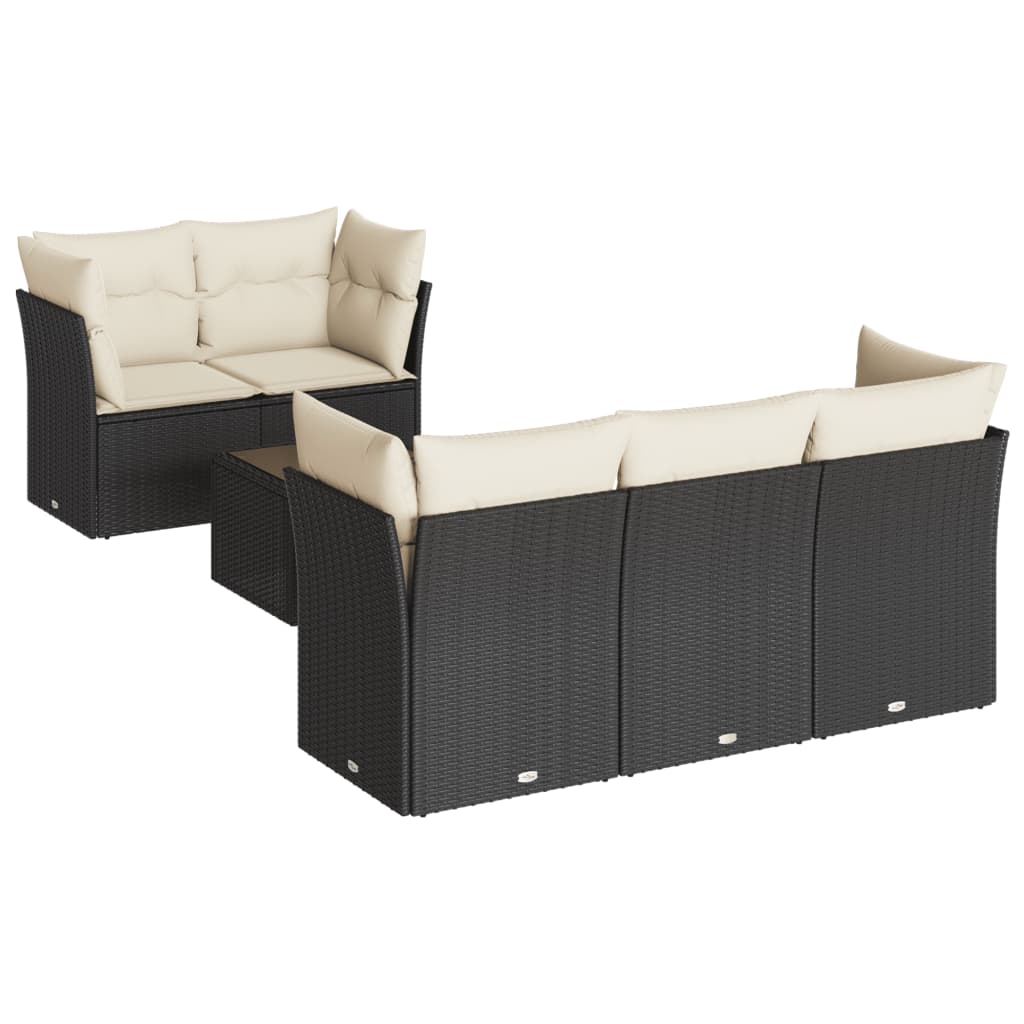 sofasæt til haven 7 dele med hynder polyrattan sort
