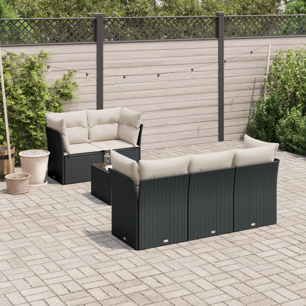 sofasæt til haven 7 dele med hynder polyrattan sort