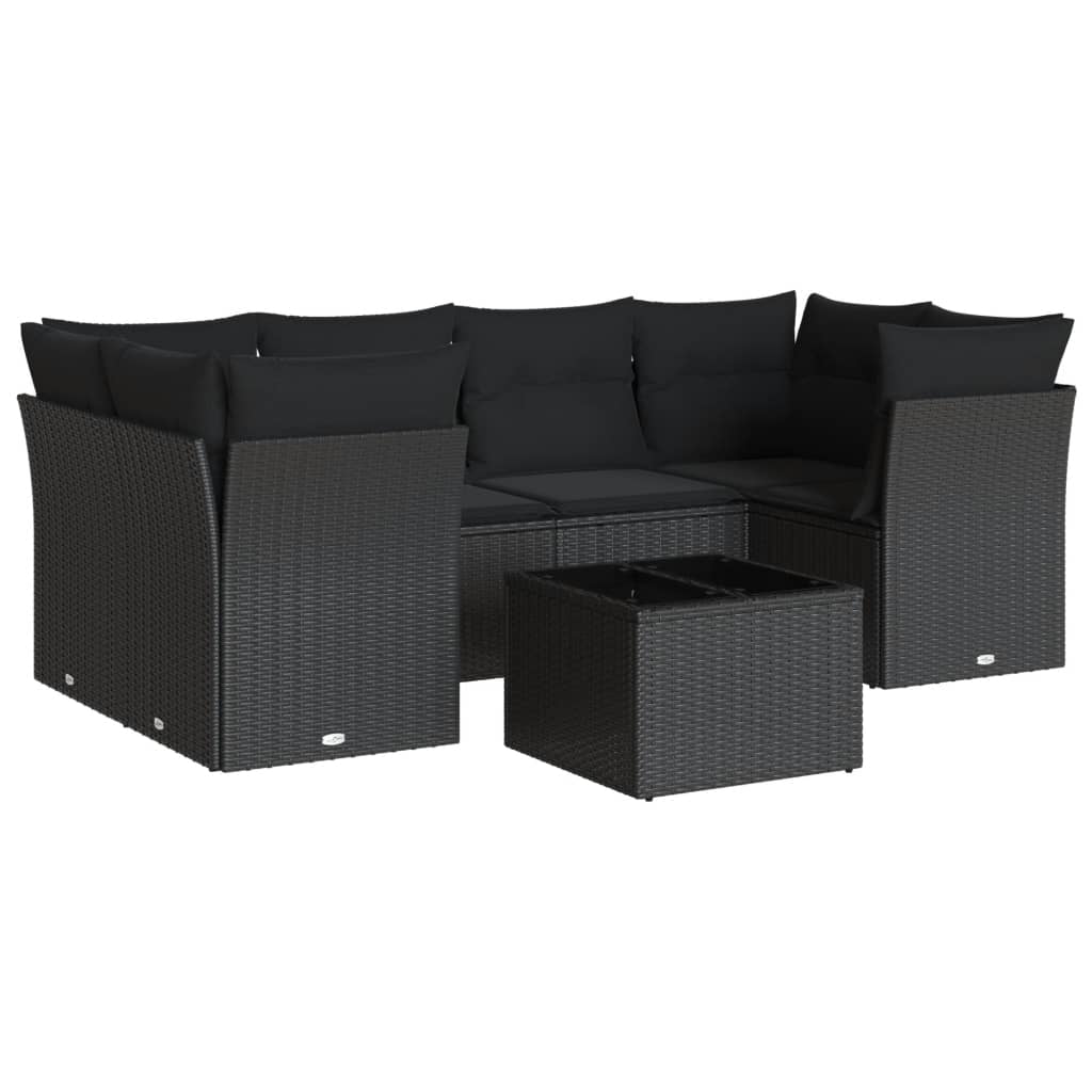 sofasæt til haven 7 dele med hynder polyrattan sort