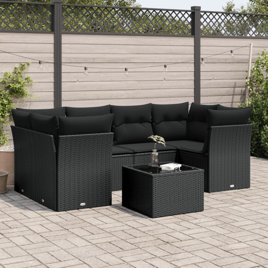 sofasæt til haven 7 dele med hynder polyrattan sort