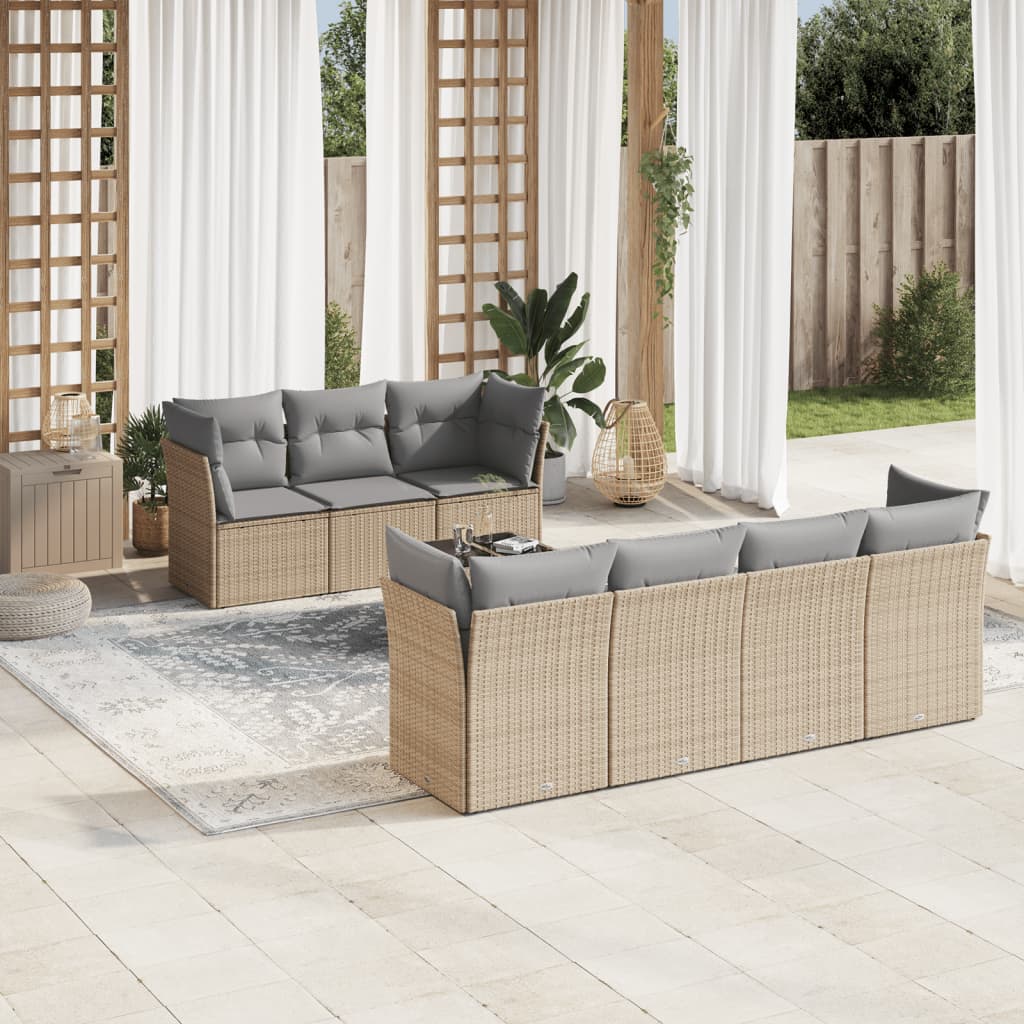 sofasæt til haven 8 dele med hynder polyrattan beige