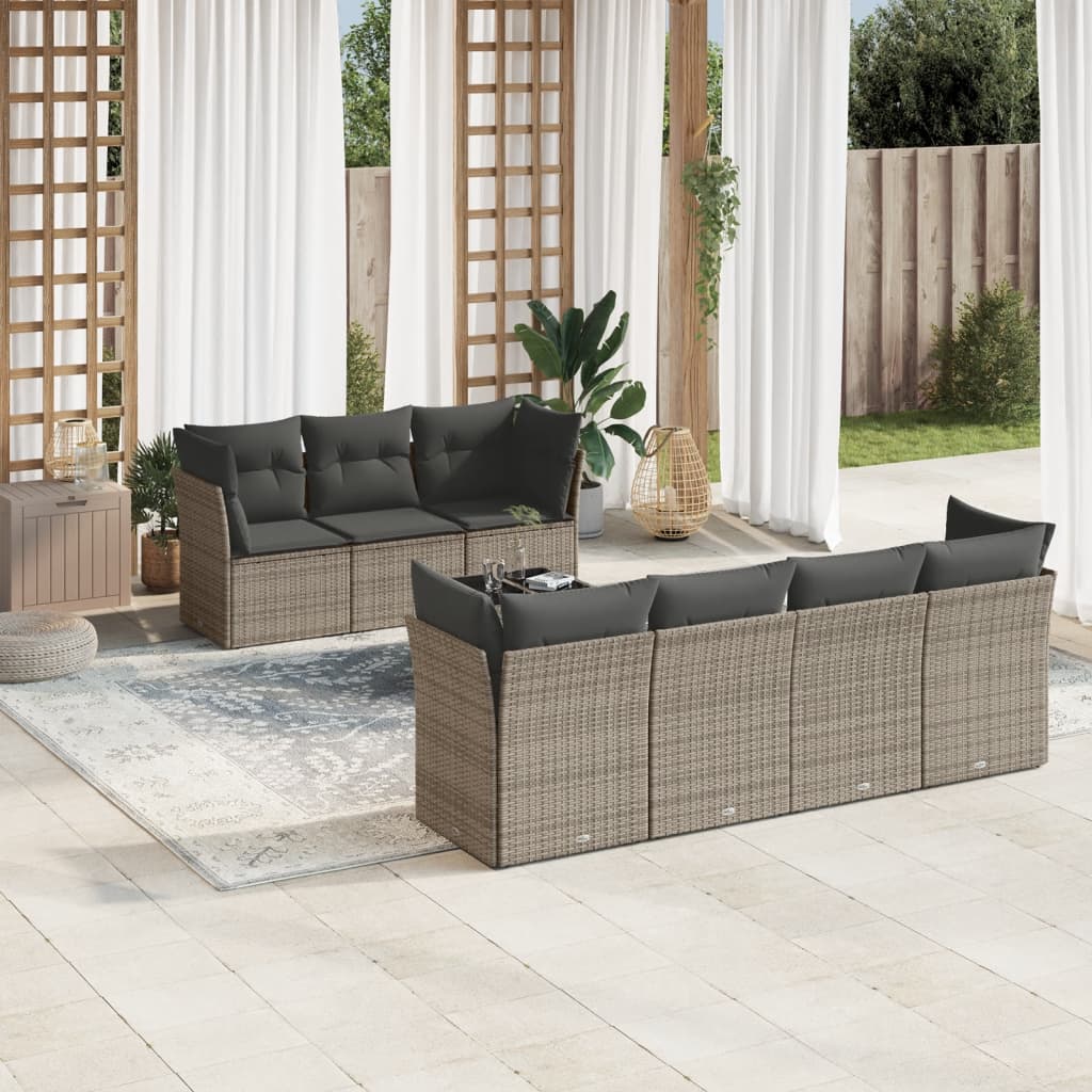sofasæt til haven 8 dele med hynder polyrattan grå