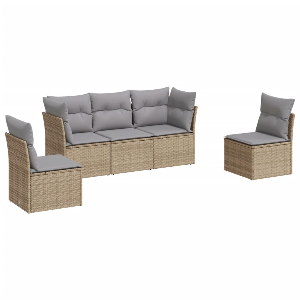 sofasæt til haven 5 dele med hynder polyrattan beige