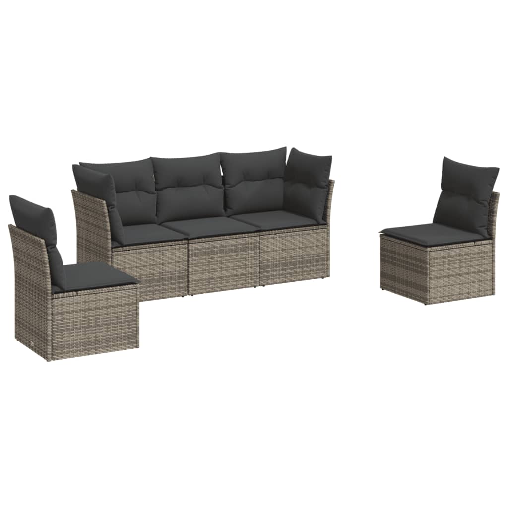 sofasæt 5 dele med hynder polyrattan grå