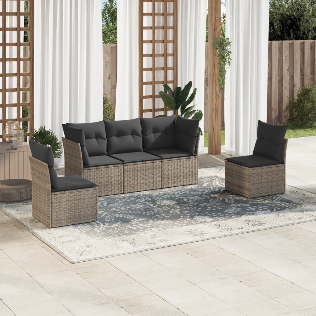 sofasæt 5 dele med hynder polyrattan grå
