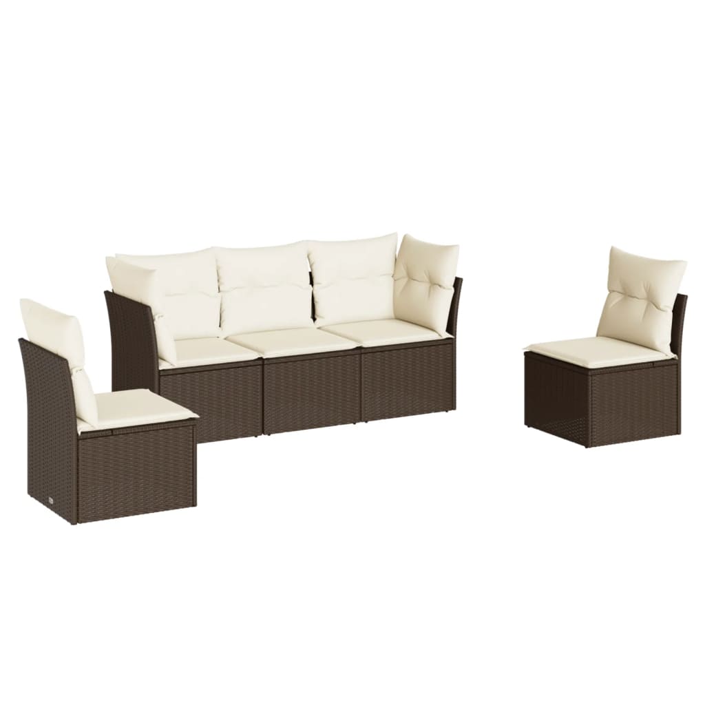 sofasæt til haven 5 dele med hynder polyrattan brun