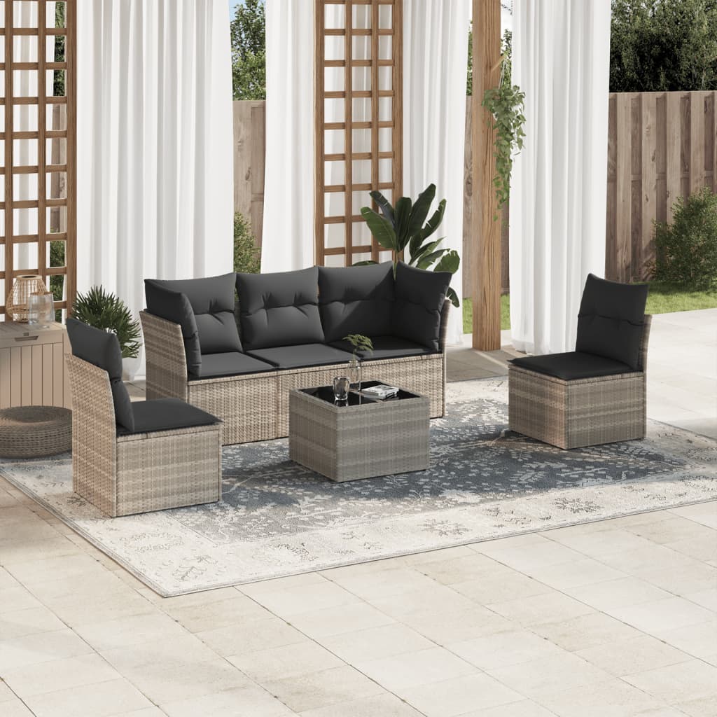 sofasæt til haven 6 dele med hynder polyrattan lysegrå
