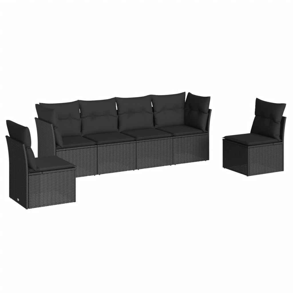 sofasæt til haven 6 dele med hynder polyrattan sort
