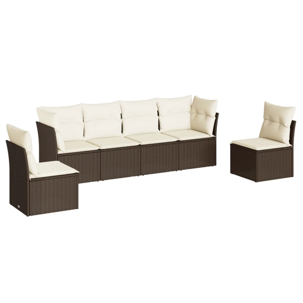 sofasæt til haven 6 dele med hynder polyrattan brun