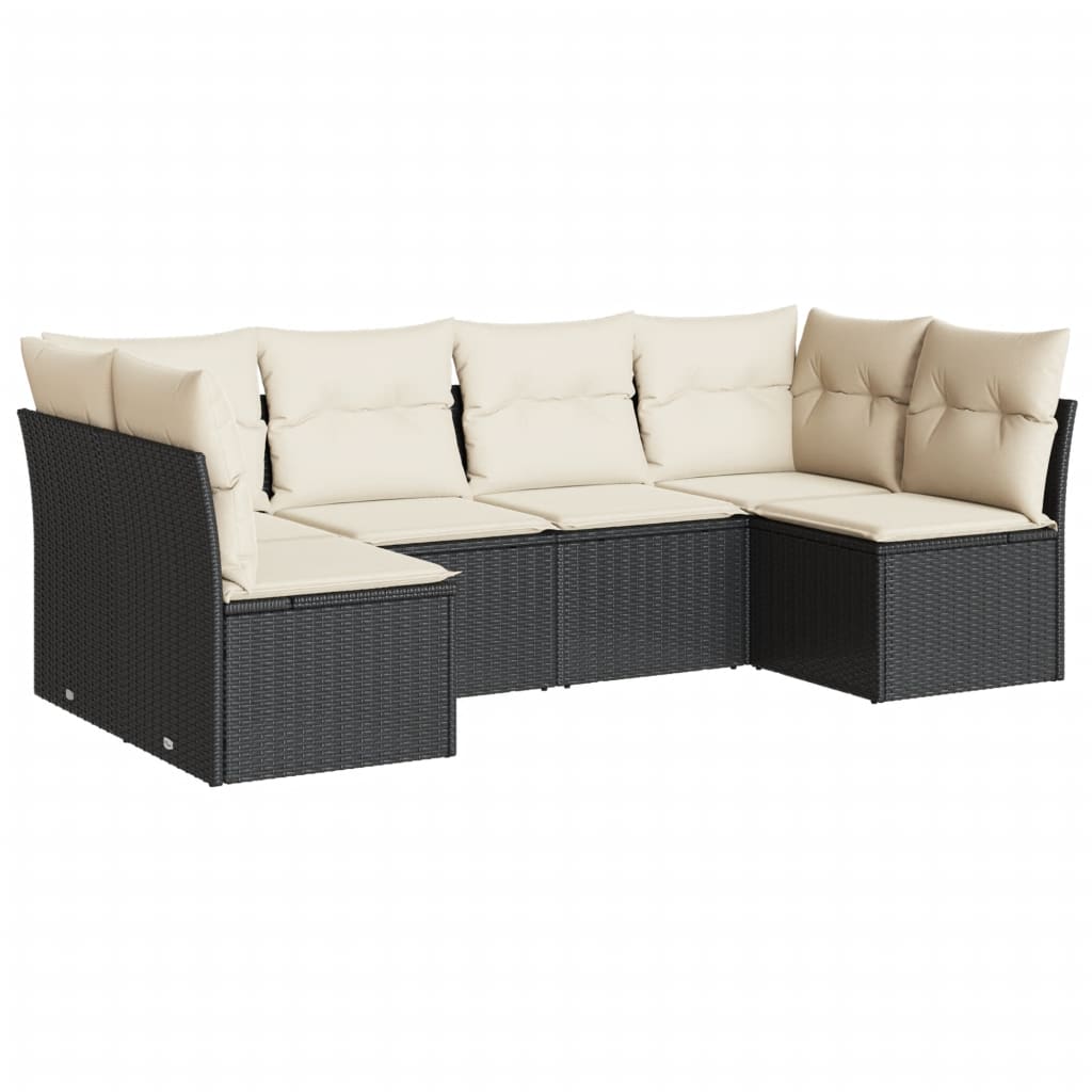sofasæt til haven 6 dele med hynder polyrattan sort