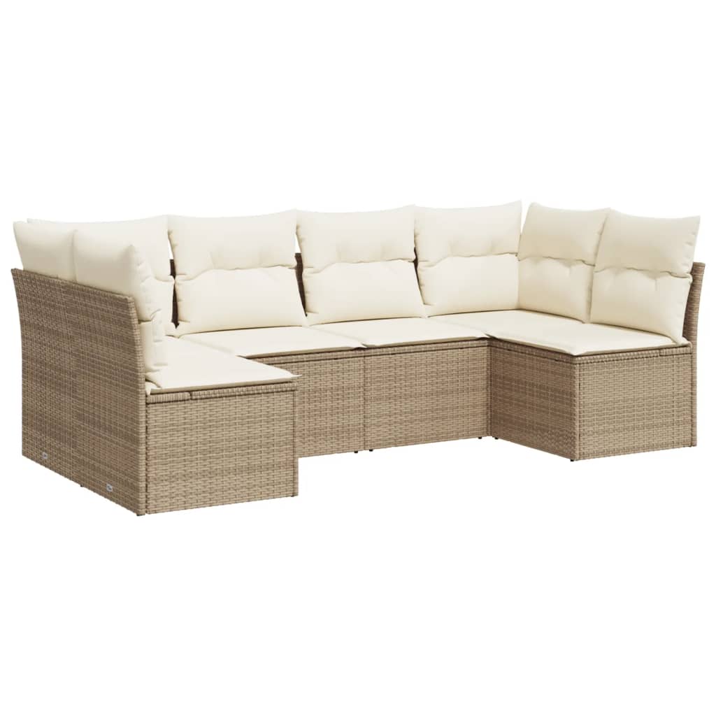 sofasæt til haven 6 dele med hynder polyrattan beige