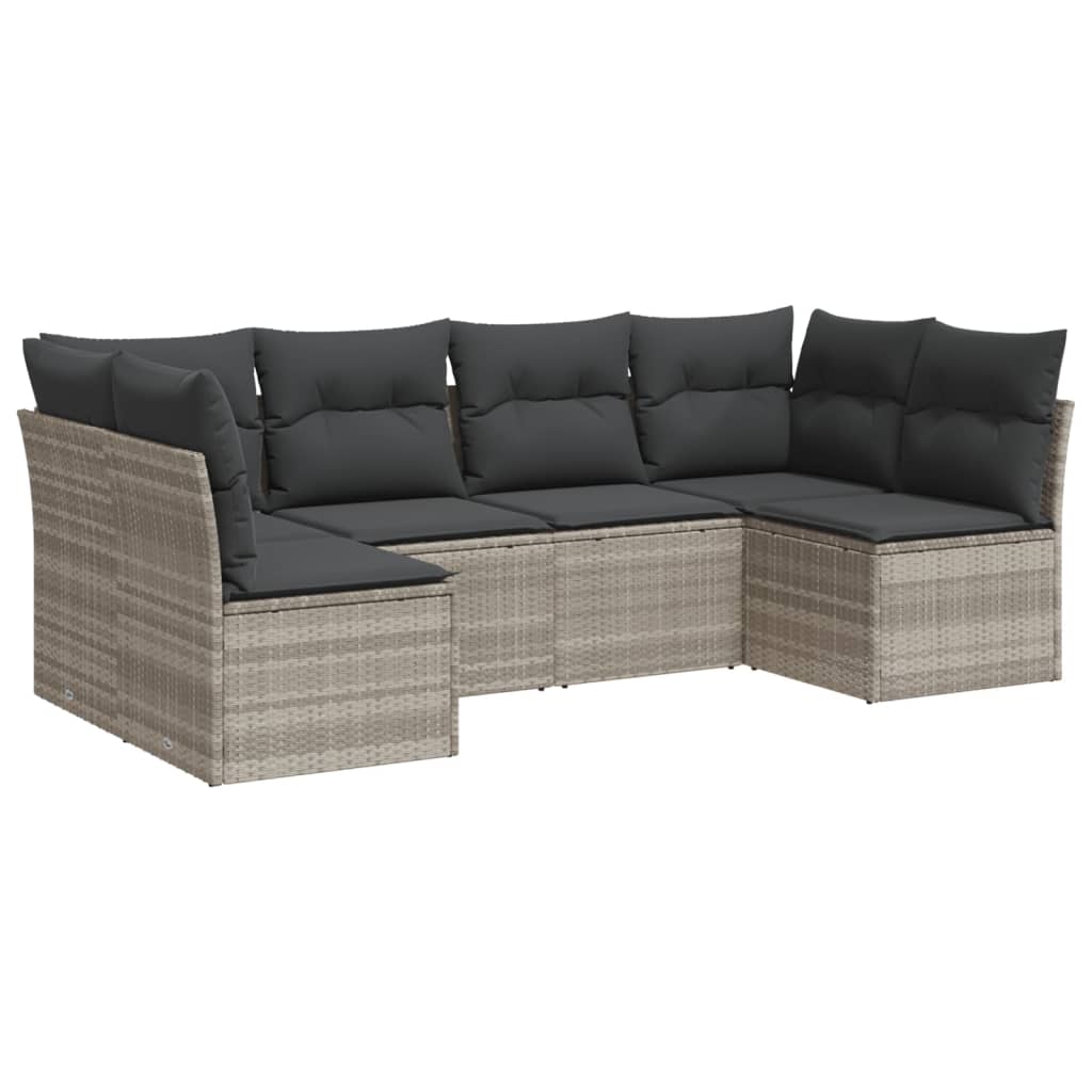 sofasæt til haven 6 dele med hynder polyrattan lysegrå