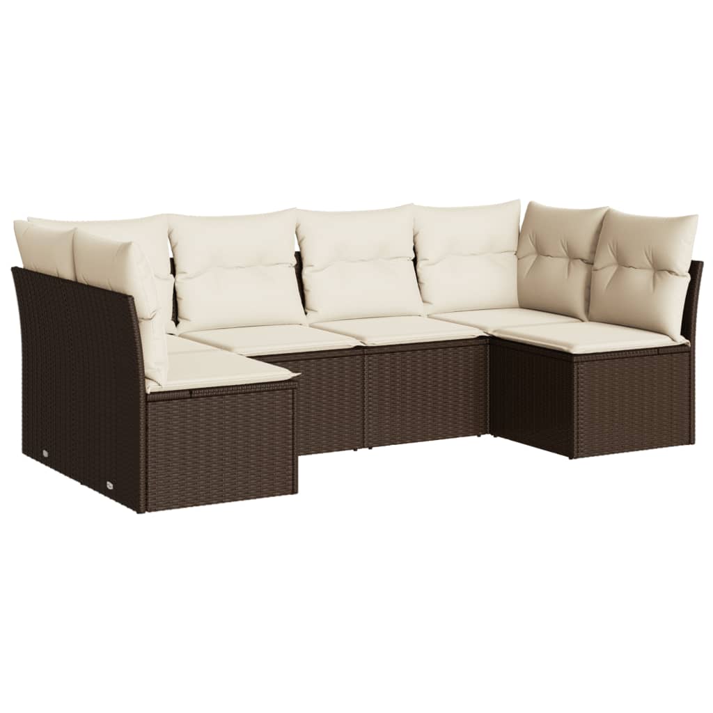 sofasæt til haven 6 dele med hynder polyrattan brun