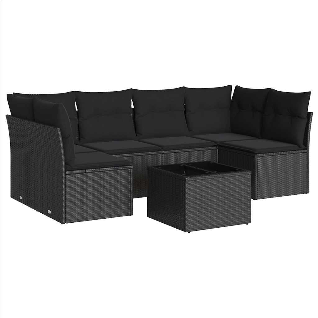 sofasæt til haven 7 dele med hynder polyrattan sort