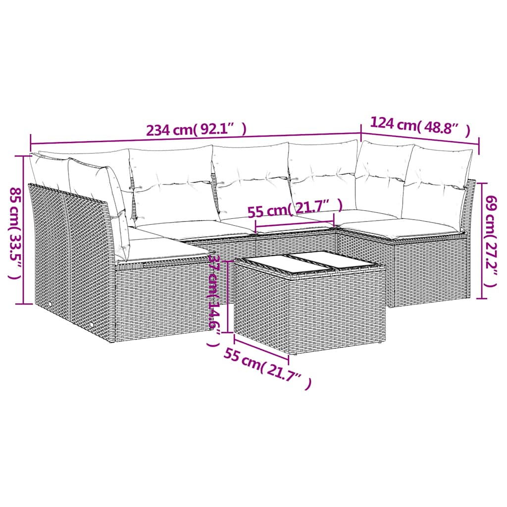 sofasæt til haven 7 dele med hynder polyrattan sort