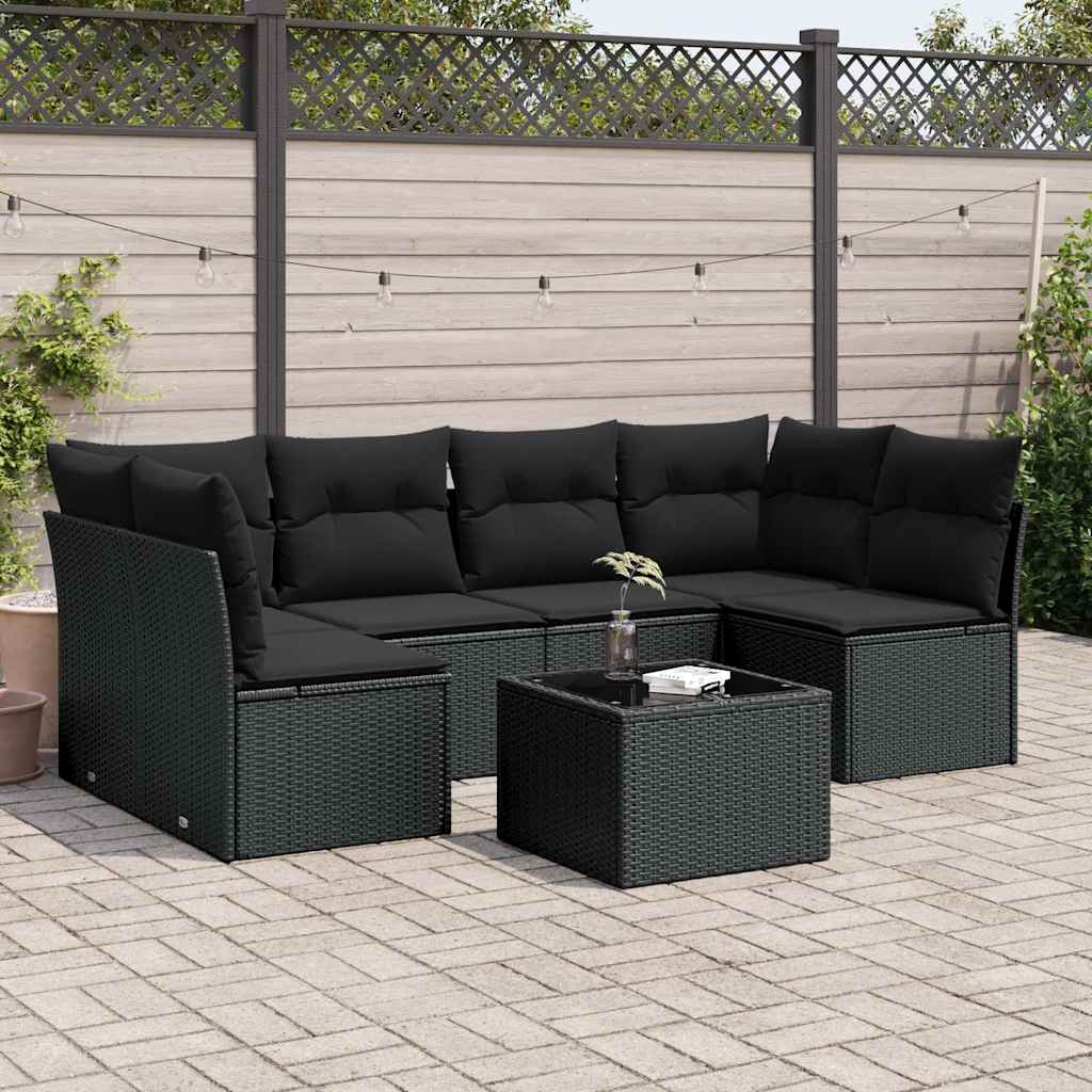 sofasæt til haven 7 dele med hynder polyrattan sort