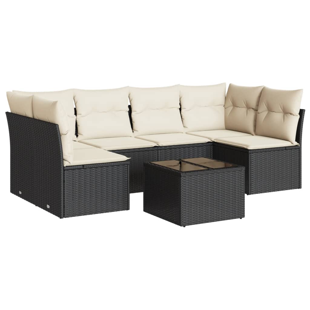 sofasæt til haven 7 dele med hynder polyrattan sort