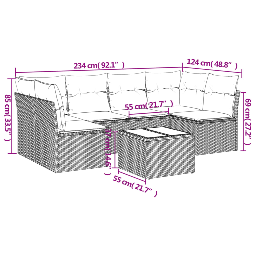 sofasæt til haven 7 dele med hynder polyrattan sort