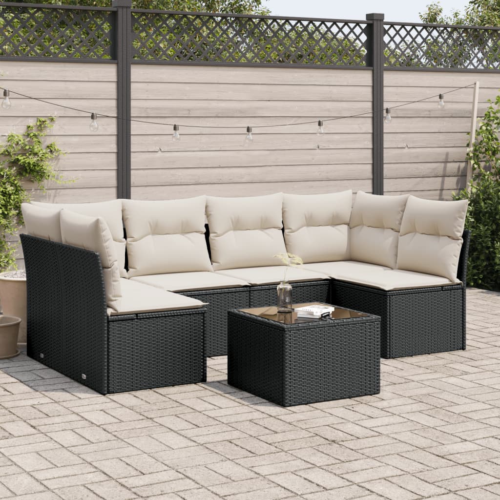 sofasæt til haven 7 dele med hynder polyrattan sort