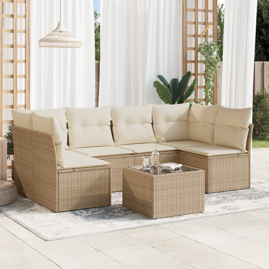 sofasæt til haven 7 dele med hynder polyrattan beige
