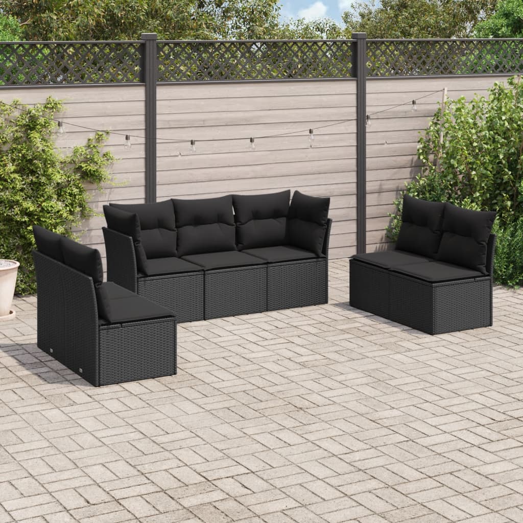 sofasæt til haven 7 dele med hynder polyrattan sort
