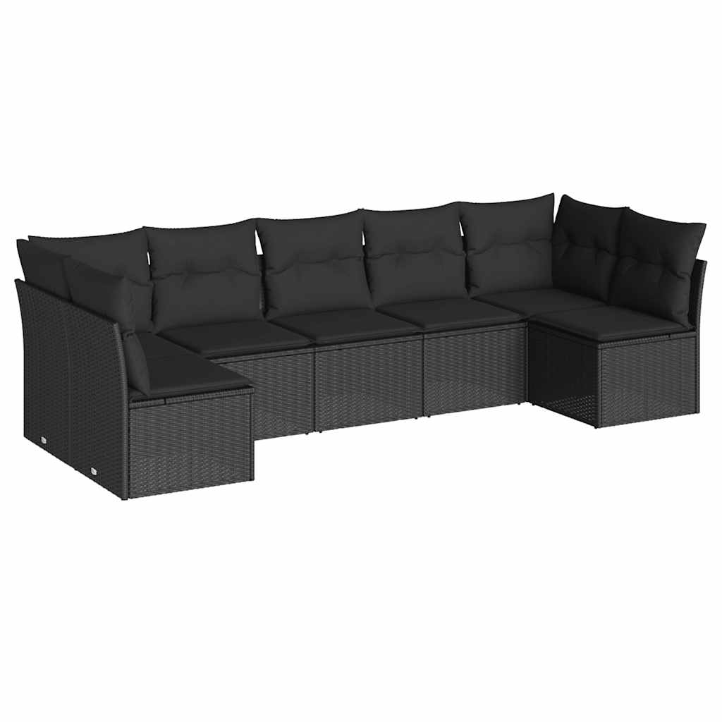 sofasæt til haven 7 dele med hynder polyrattan sort