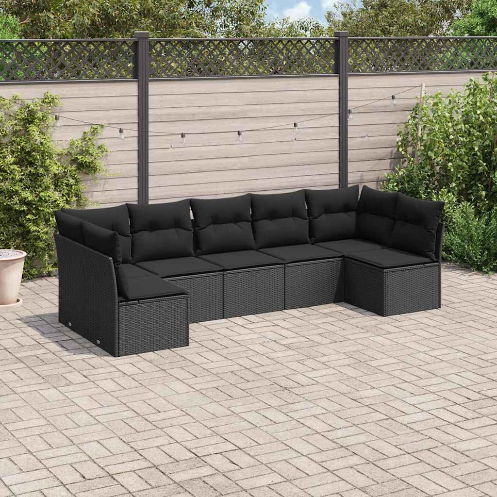sofasæt til haven 7 dele med hynder polyrattan sort
