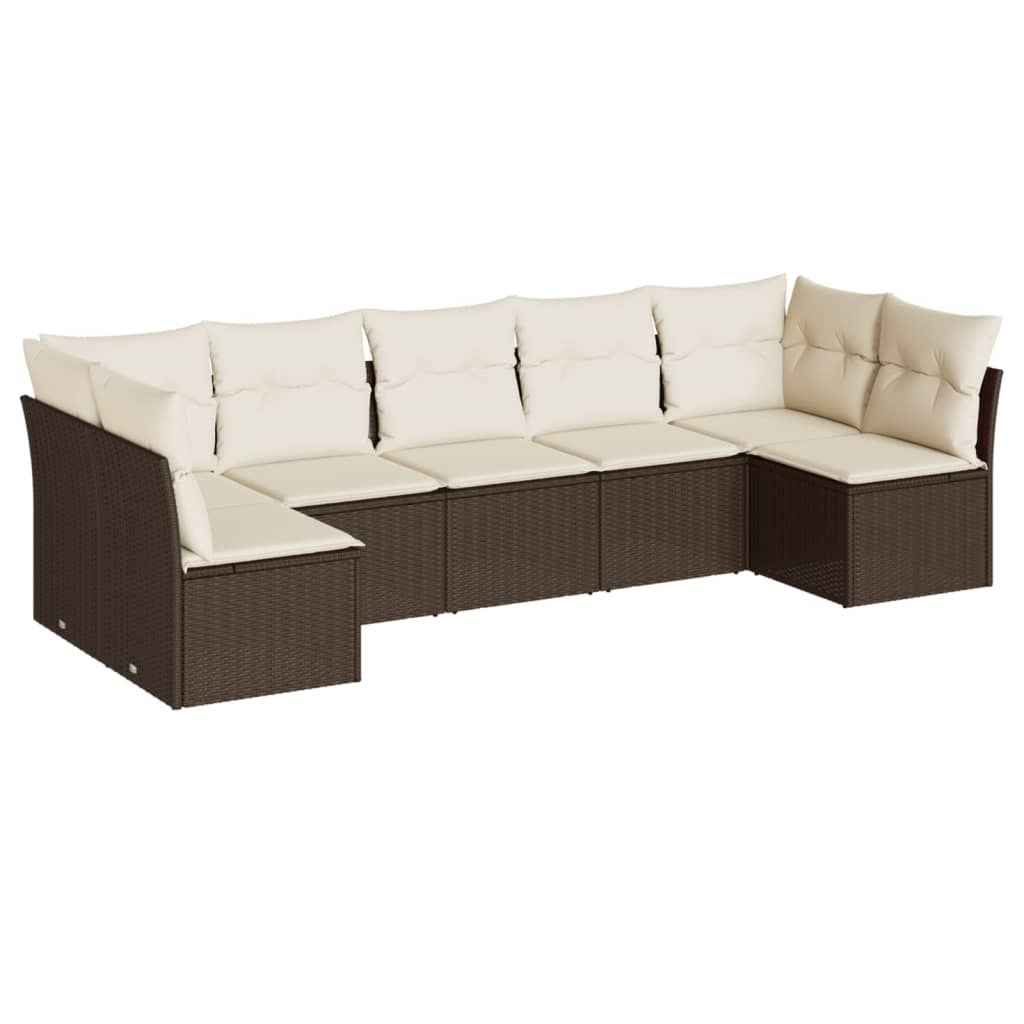 sofasæt til haven 7 dele med hynder polyrattan brun