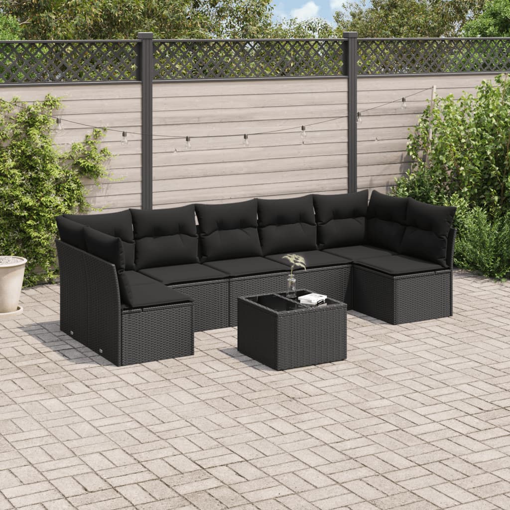 sofasæt til haven 8 dele med hynder polyrattan sort