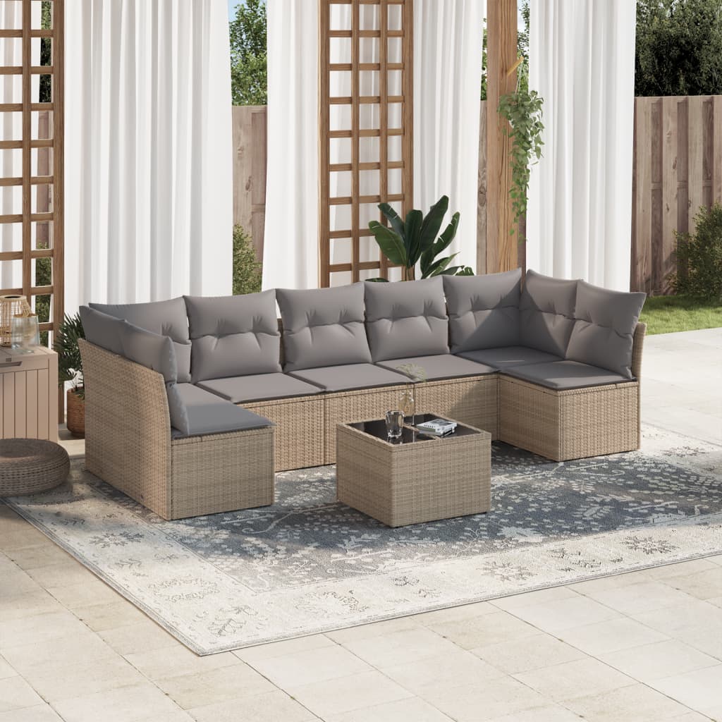 sofasæt til haven 8 dele med hynder polyrattan beige