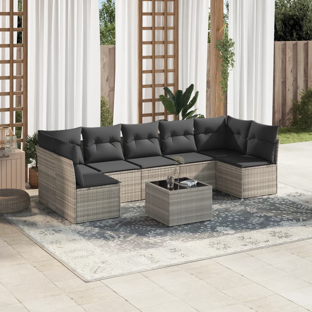 sofasæt til haven 8 dele med hynder polyrattan lysegrå