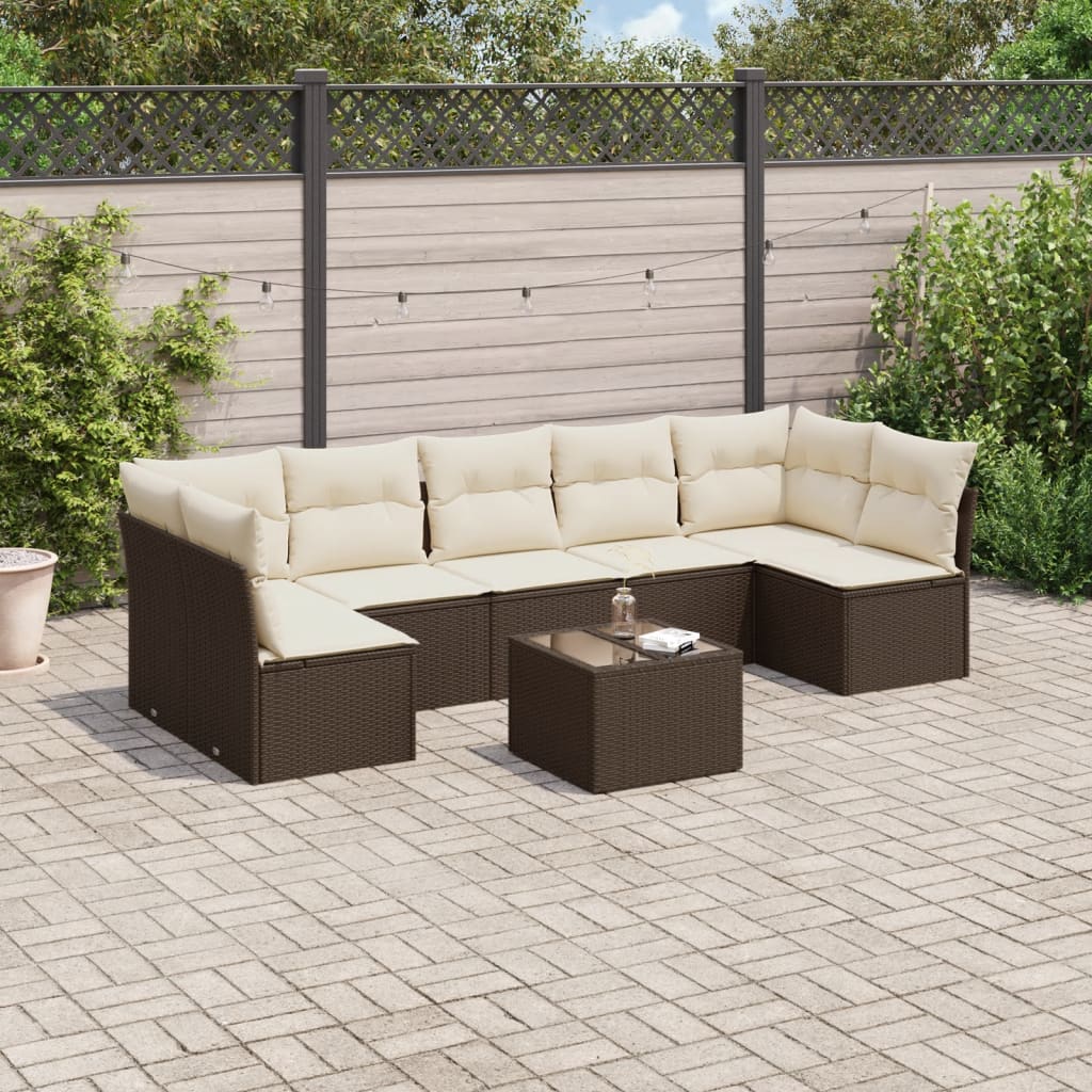 sofasæt til haven 8 dele med hynder polyrattan brun
