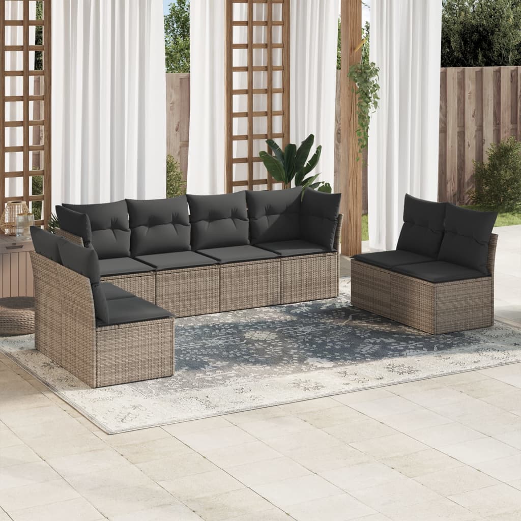 sofasæt til haven 8 dele med hynder polyrattan grå