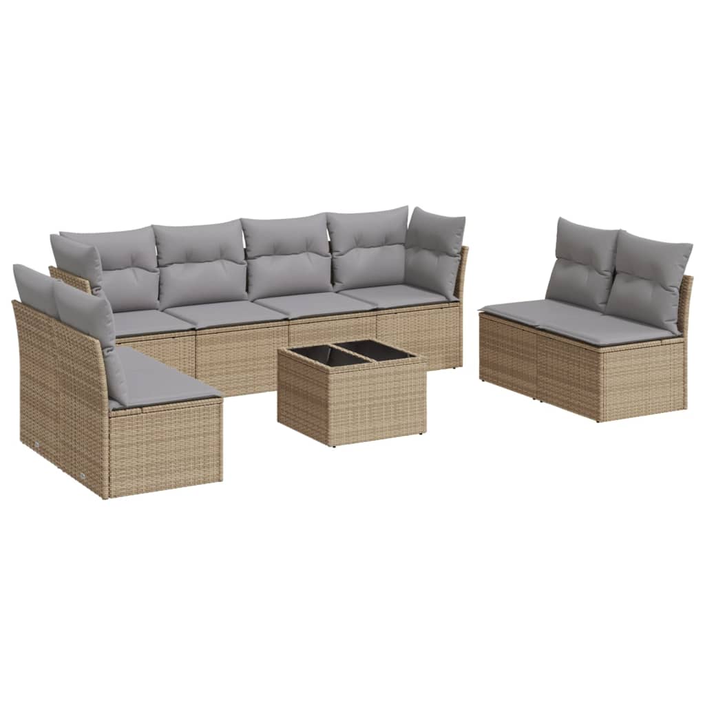 sofasæt til haven 9 dele med hynder polyrattan beige