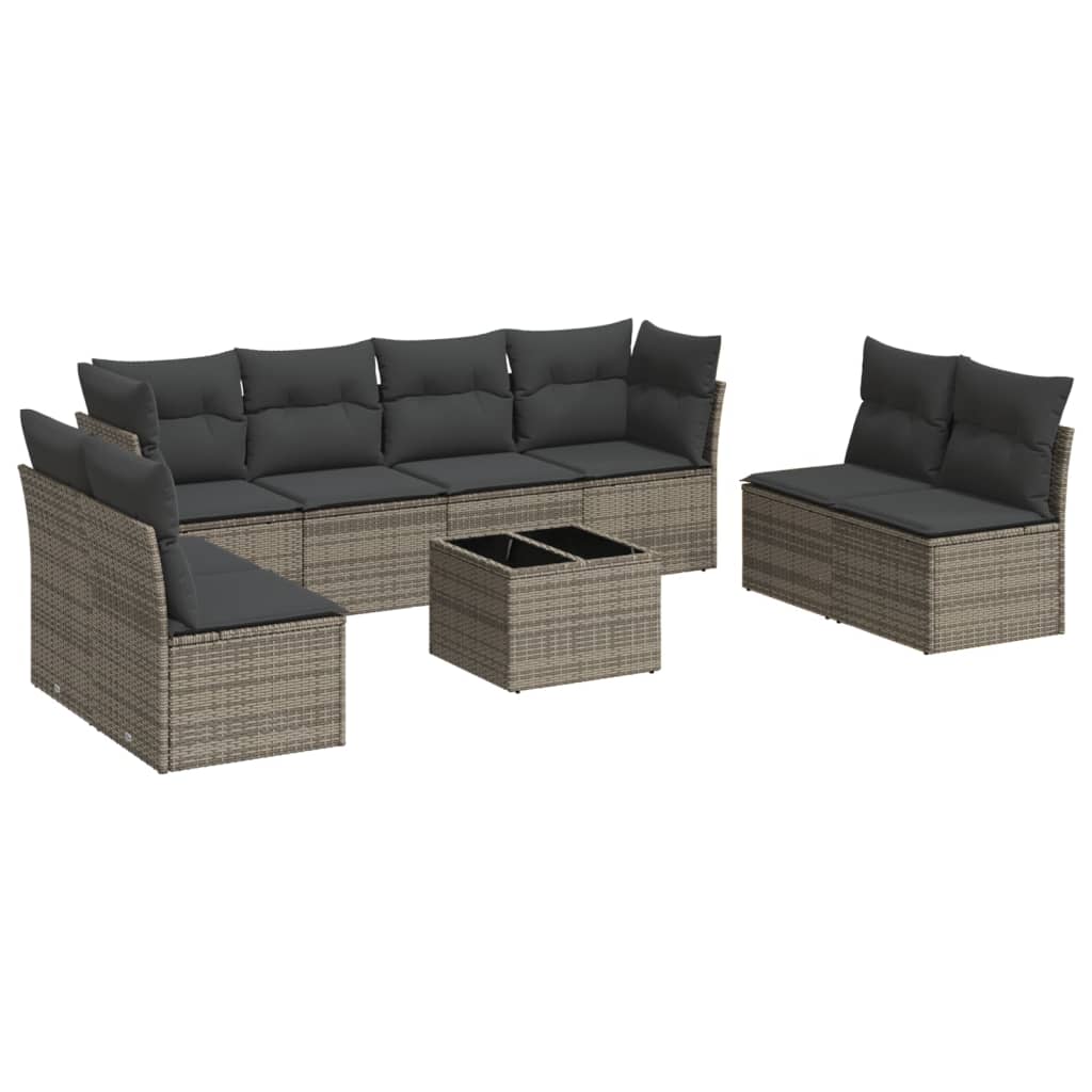 sofasæt til haven 9 dele med hynder polyrattan grå