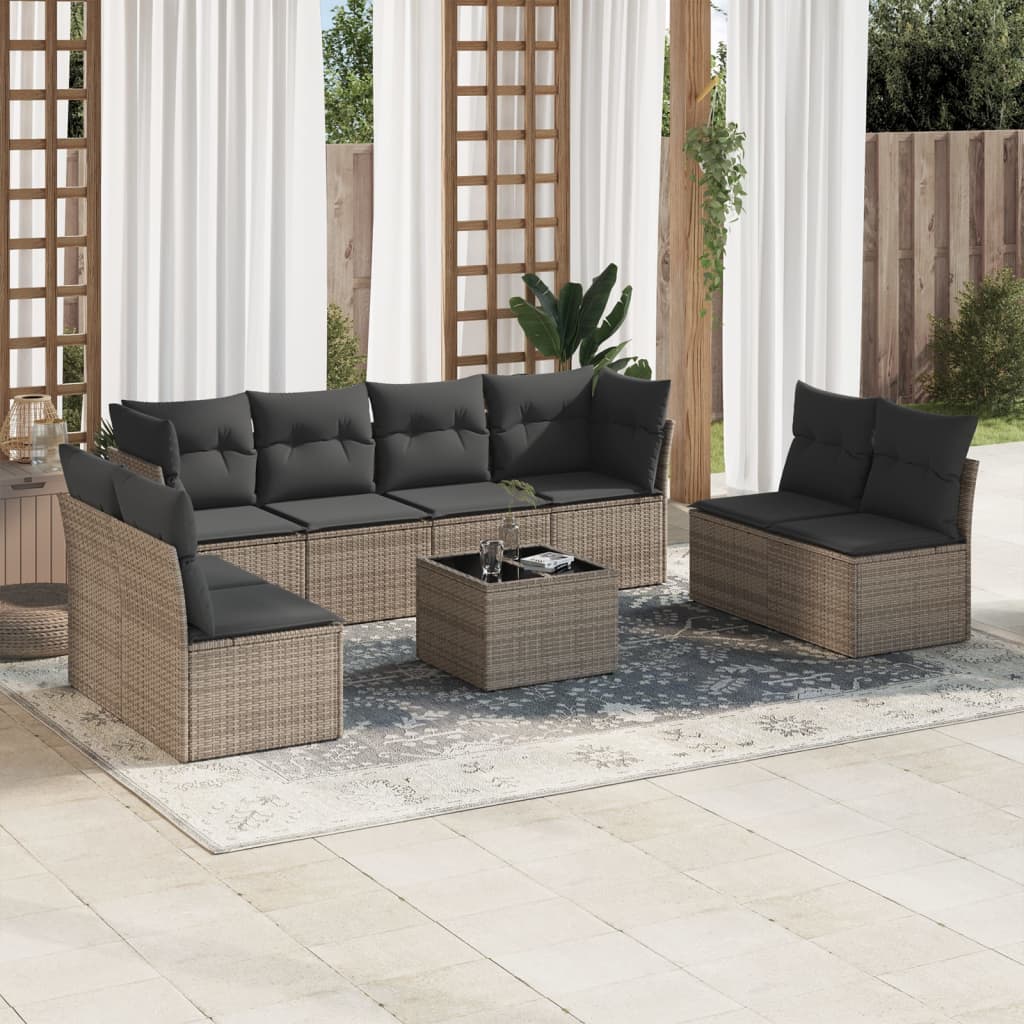 sofasæt til haven 9 dele med hynder polyrattan grå