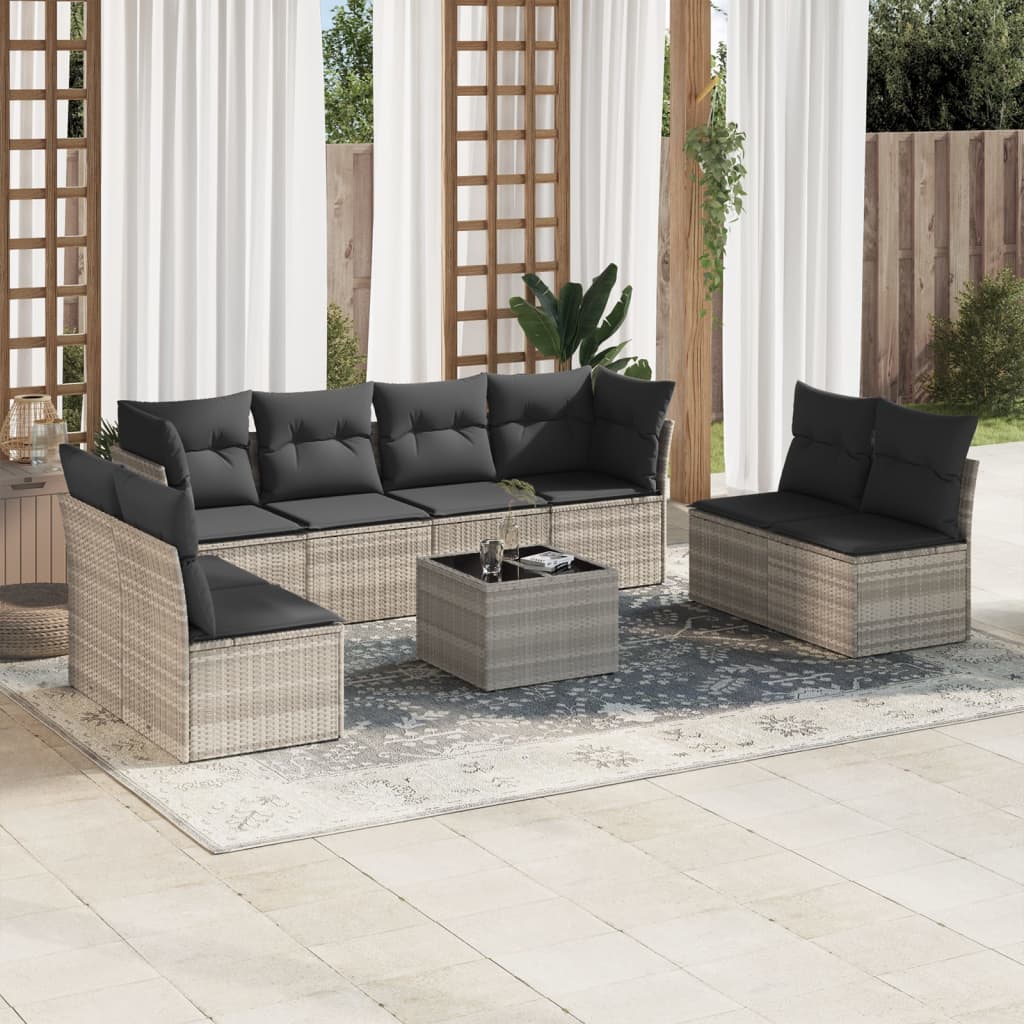 sofasæt til haven 9 dele med hynder polyrattan lysegrå